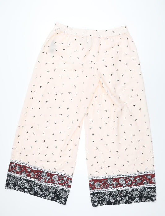 Nine Womens Pink Floral Polyester Trousers Size 14 L30 in Regular Drawstring