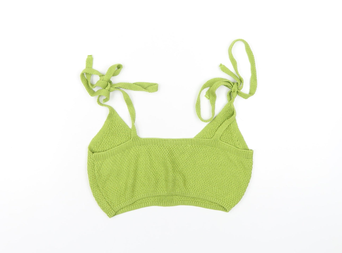 Pull&Bear Womens Green Cotton Cropped T-Shirt Size M V-Neck