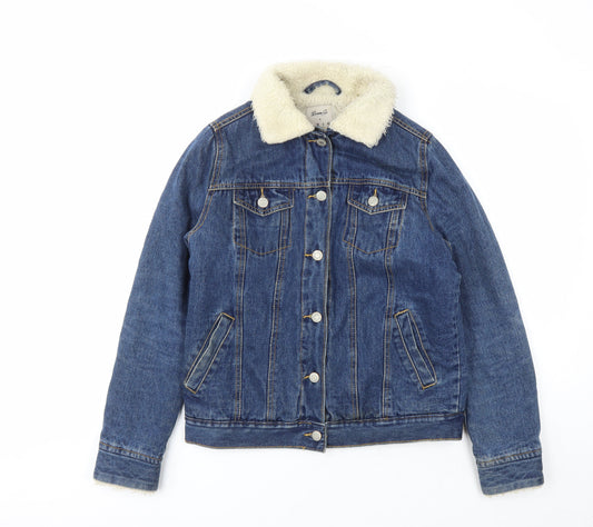 Additional front view of Denim & Co. women’s blue jacket, size UK 8, button