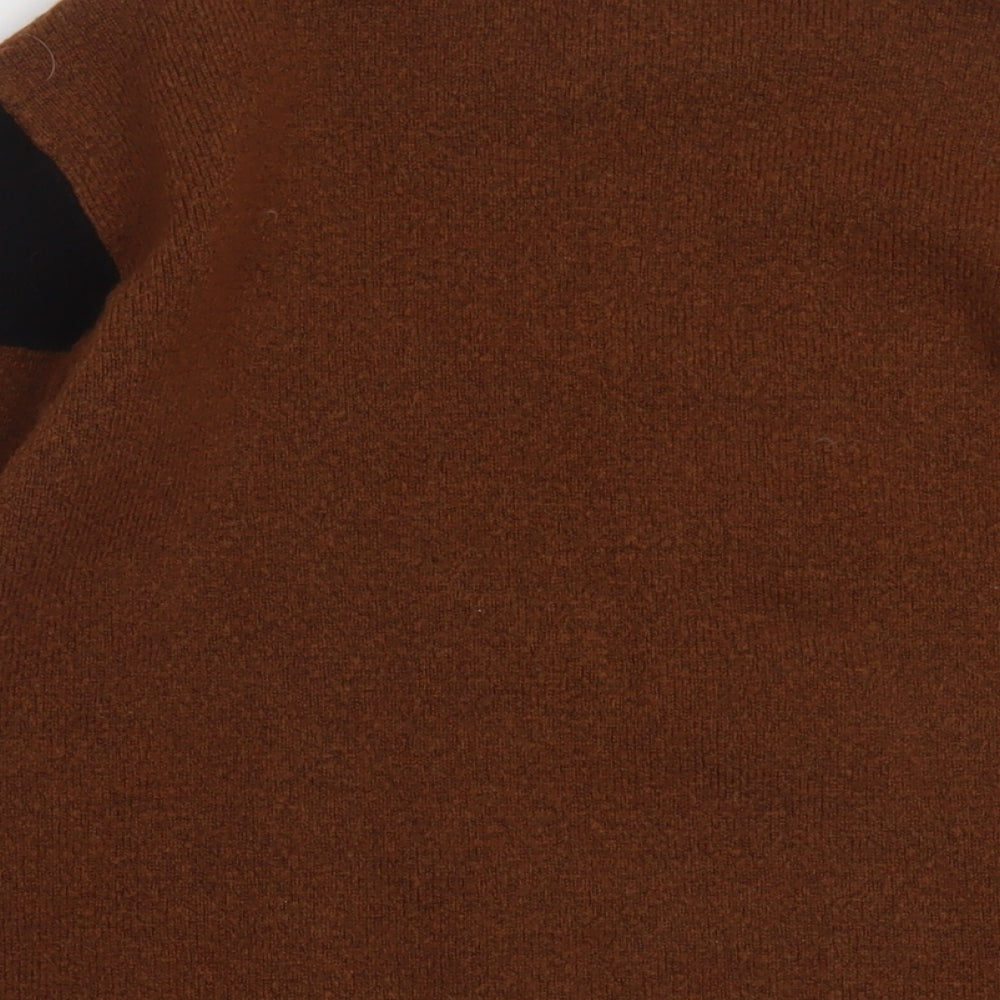 Brand and care label for ASOS women’s brown crew neck acrylic jumper, size UK 10