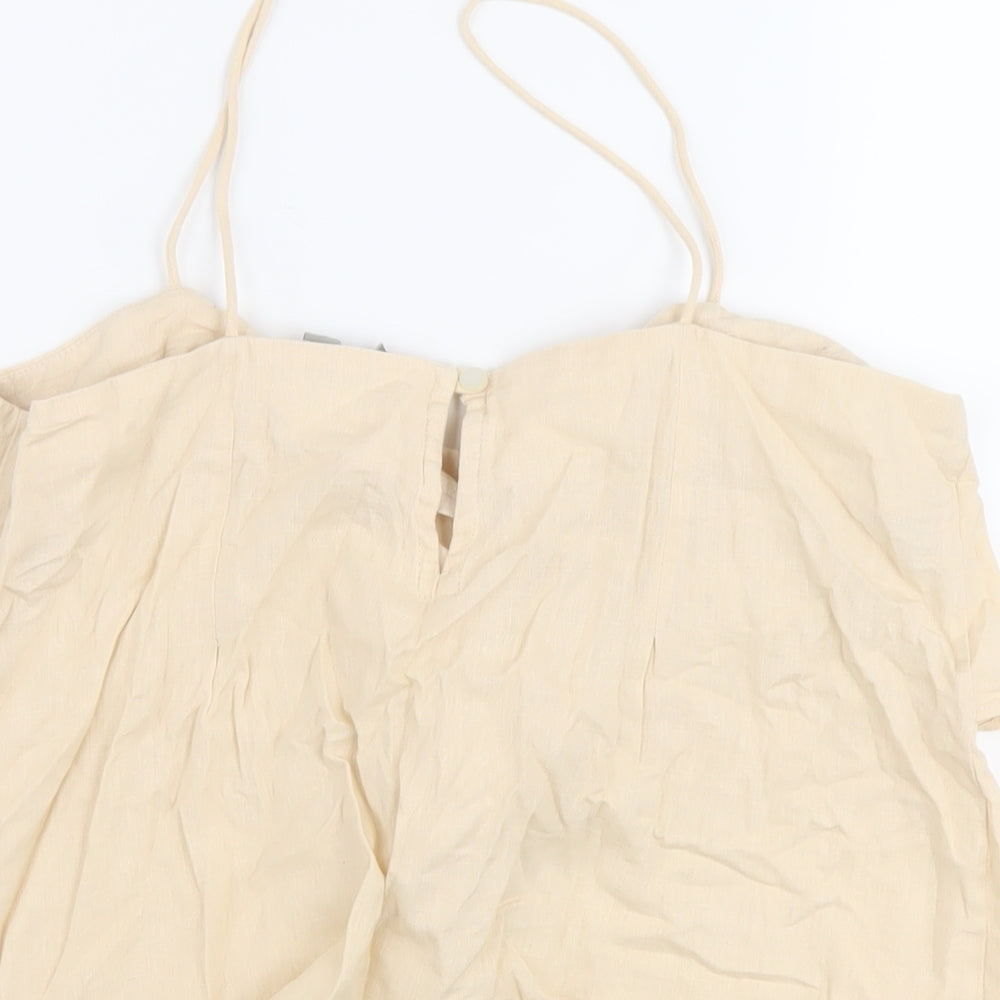 Brand and care label for ASOS women’s beige cotton basic tank, size UK 12, round neck