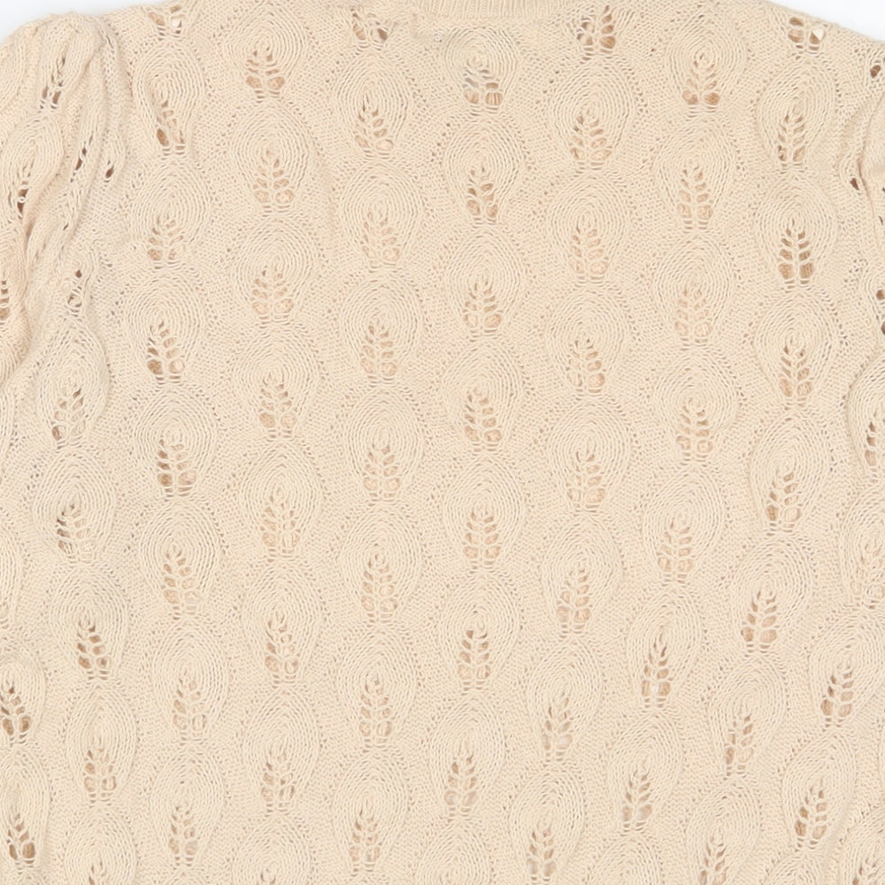 Brand and care label for Next women’s beige round neck cotton jumper, size UK 10