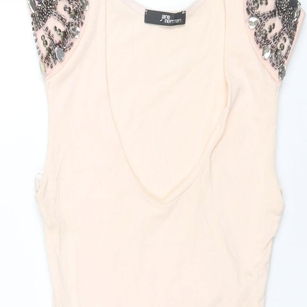 Jane Norman Womens Pink Viscose Mini Size 8 Round Neck Pullover - Beading Detail