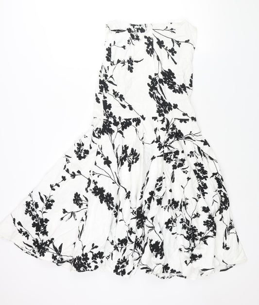 Grace Clarin Womens White Floral Polyester Fit & Flare Size L Round Neck Zip