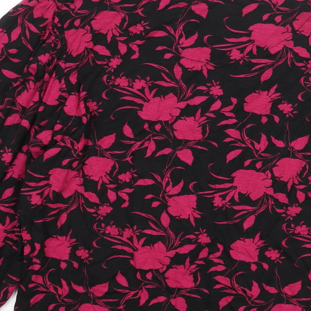 Brand and care label for Principles women’s pink floral viscose basic blouse, size UK 12, round neck - bow detail