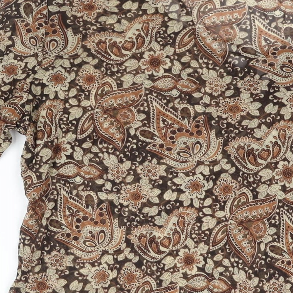Sussan Womens Brown Polyester Basic Blouse Size 14 V-Neck - Semi Sheer Rouched Sleeve