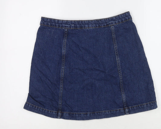 Topshop Womens Blue Cotton A-Line Skirt Size 30 Button