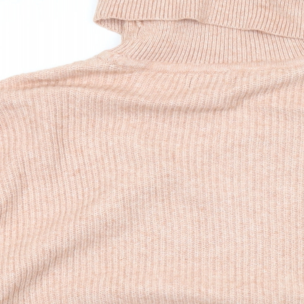 Brand and care label for Only women’s pink roll neck viscose jumper, size M