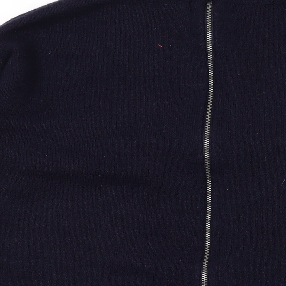 Brand and care label for Red Herring women’s blue mock neck acrylic jumper, size UK 12