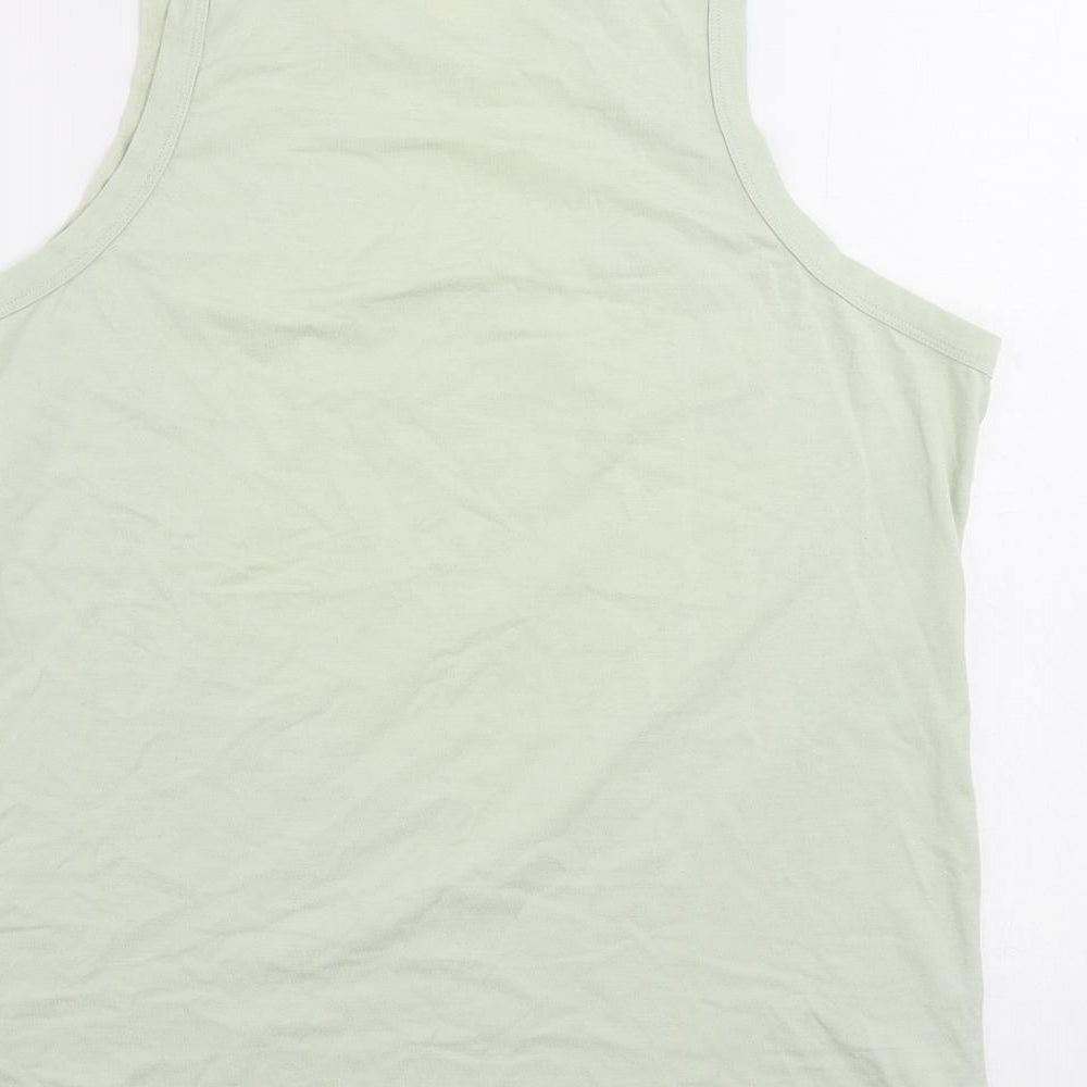 Brand and care label for Lee Cooper women’s green polyester basic tank, size XL, round neck - baja palms