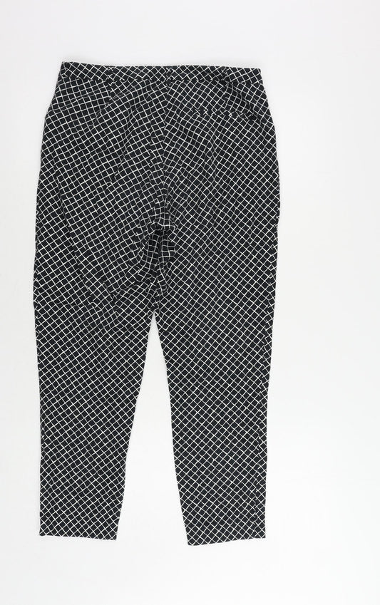 Oasis Womens Black Geometric Cotton Cropped Trousers Size 10 L25 in Regular Zip