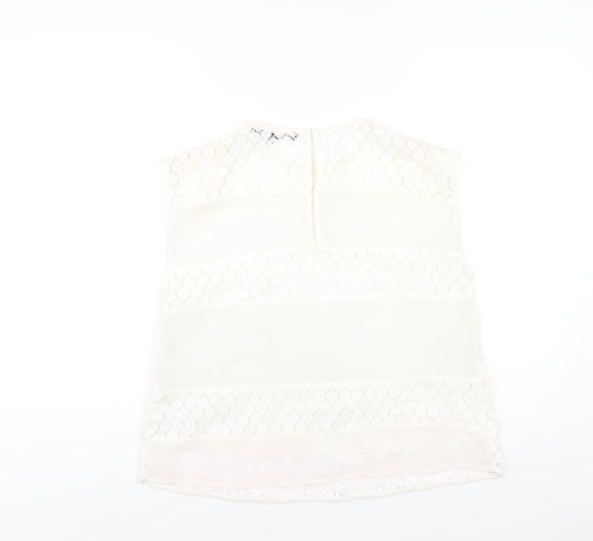 French Connection Womens White Polyester Basic T-Shirt Size S Round Neck