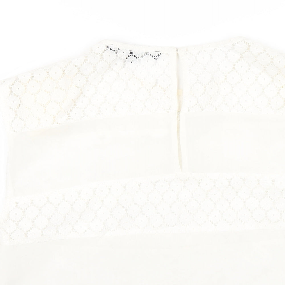 French Connection Womens White Polyester Basic T-Shirt Size S Round Neck