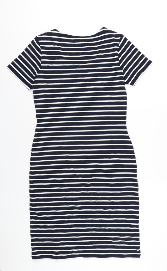 Crew Clothing Womens Blue Striped Viscose Bodycon Size 12 Scoop Neck Pullover