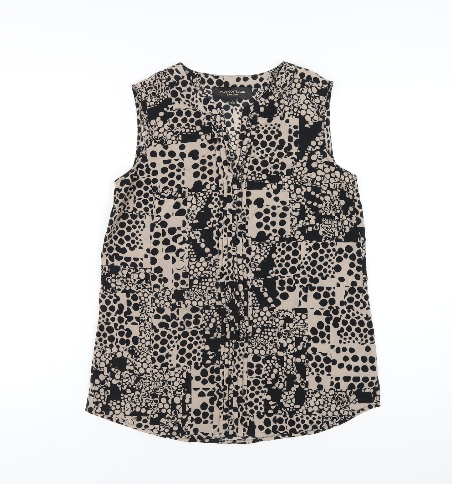 Paul Costelloe Womens Black Geometric Polyester Basic Tank Size 10 V-Neck