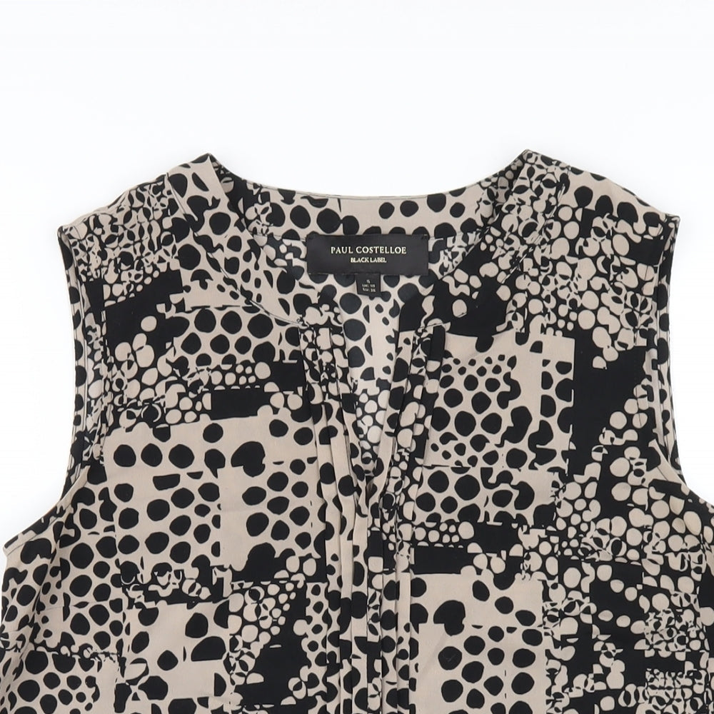Paul Costelloe Womens Black Geometric Polyester Basic Tank Size 10 V-Neck