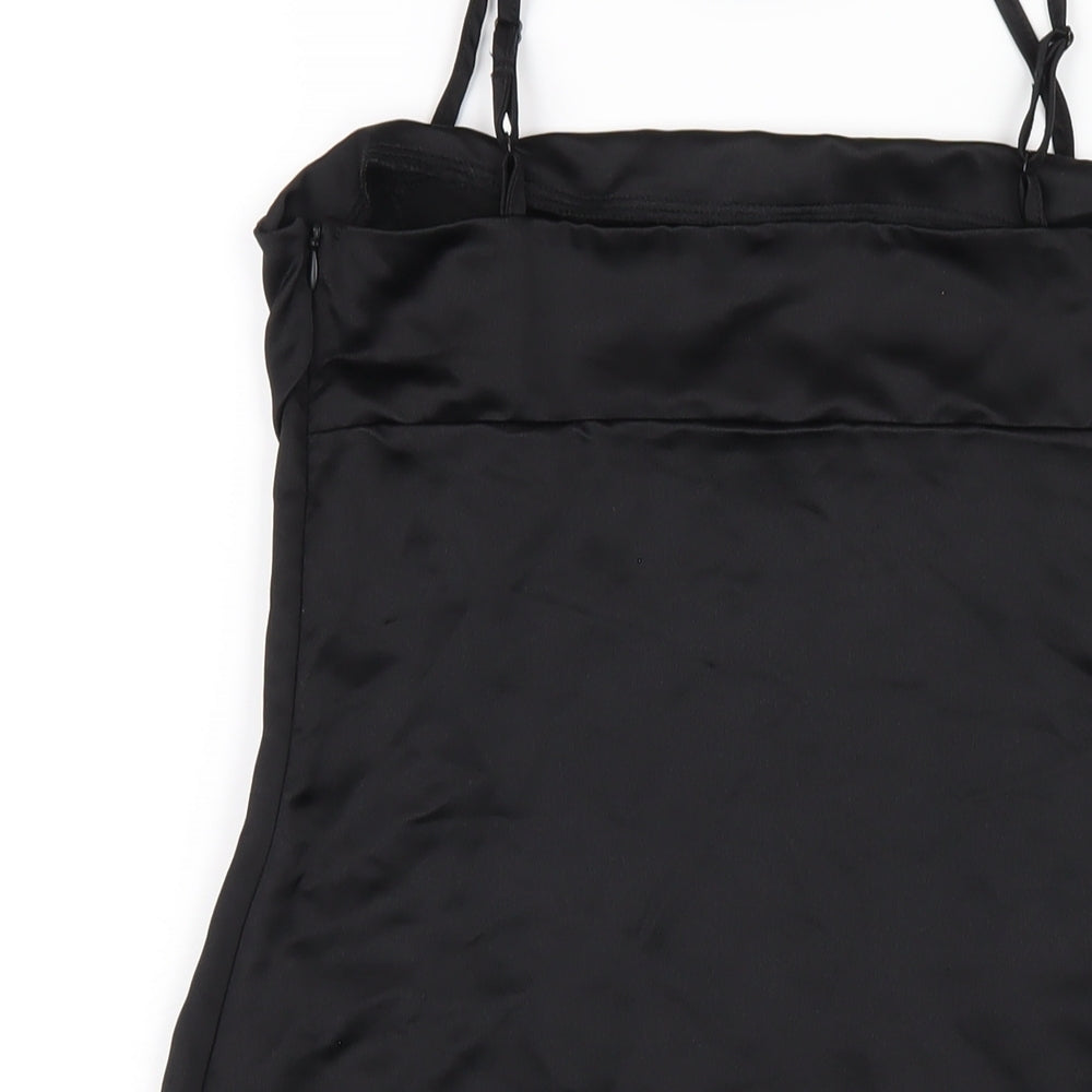 Brand and care label for As You women’s black polyester mini, size UK 10, square neck zip