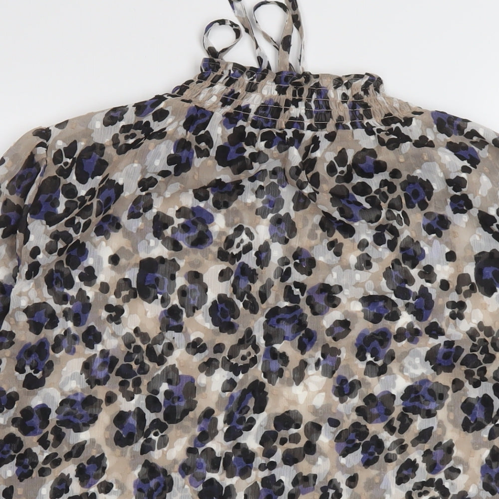 Marks and Spencer Womens Multicoloured Animal Print Polyester Basic Blouse Size 10 Mock Neck