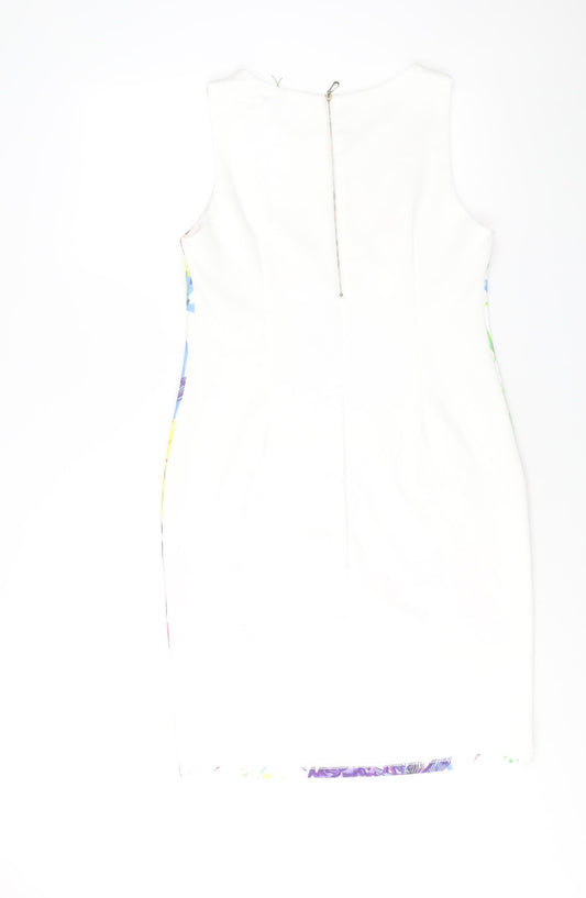 SaSa Womens White Polyester Shift Size M Round Neck Zip - Floral Print
