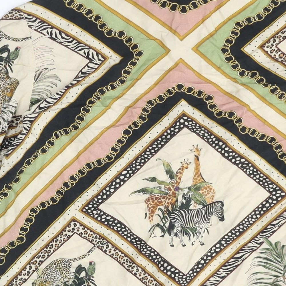 Stradivarius Womens Multicoloured Geometric Viscose Basic Button-Up Size S Collared - Tiger Animal Print