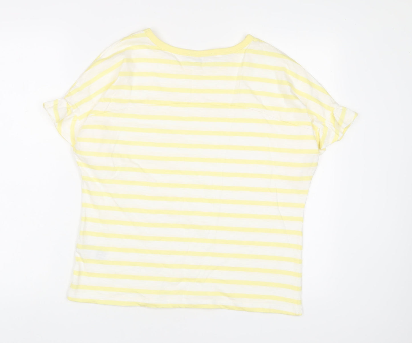 Oliver Bonas Womens Yellow Striped Cotton Basic T-Shirt Size 10 Crew Neck - Frill