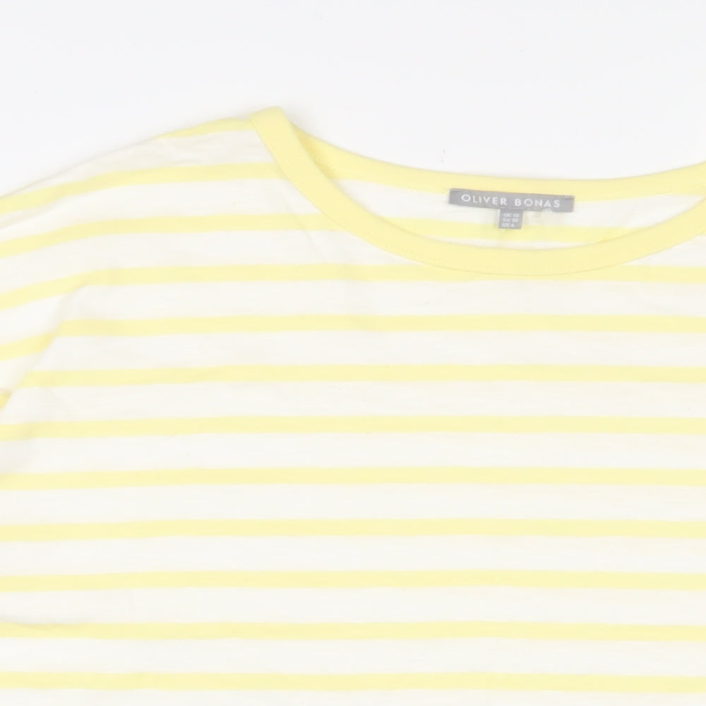 Oliver Bonas Womens Yellow Striped Cotton Basic T-Shirt Size 10 Crew Neck - Frill