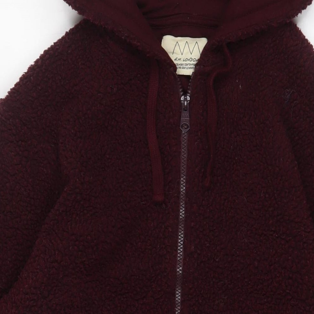 Brand and care label for A.M. London women’s red jacket, size M, zip - pockets