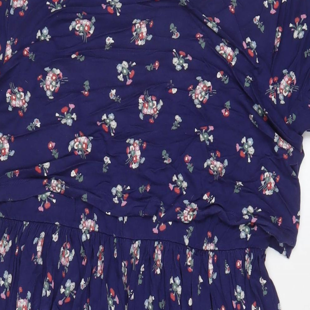 Brand and care label for ASOS women’s blue floral viscose a-line, size UK 10, boat neck pullover