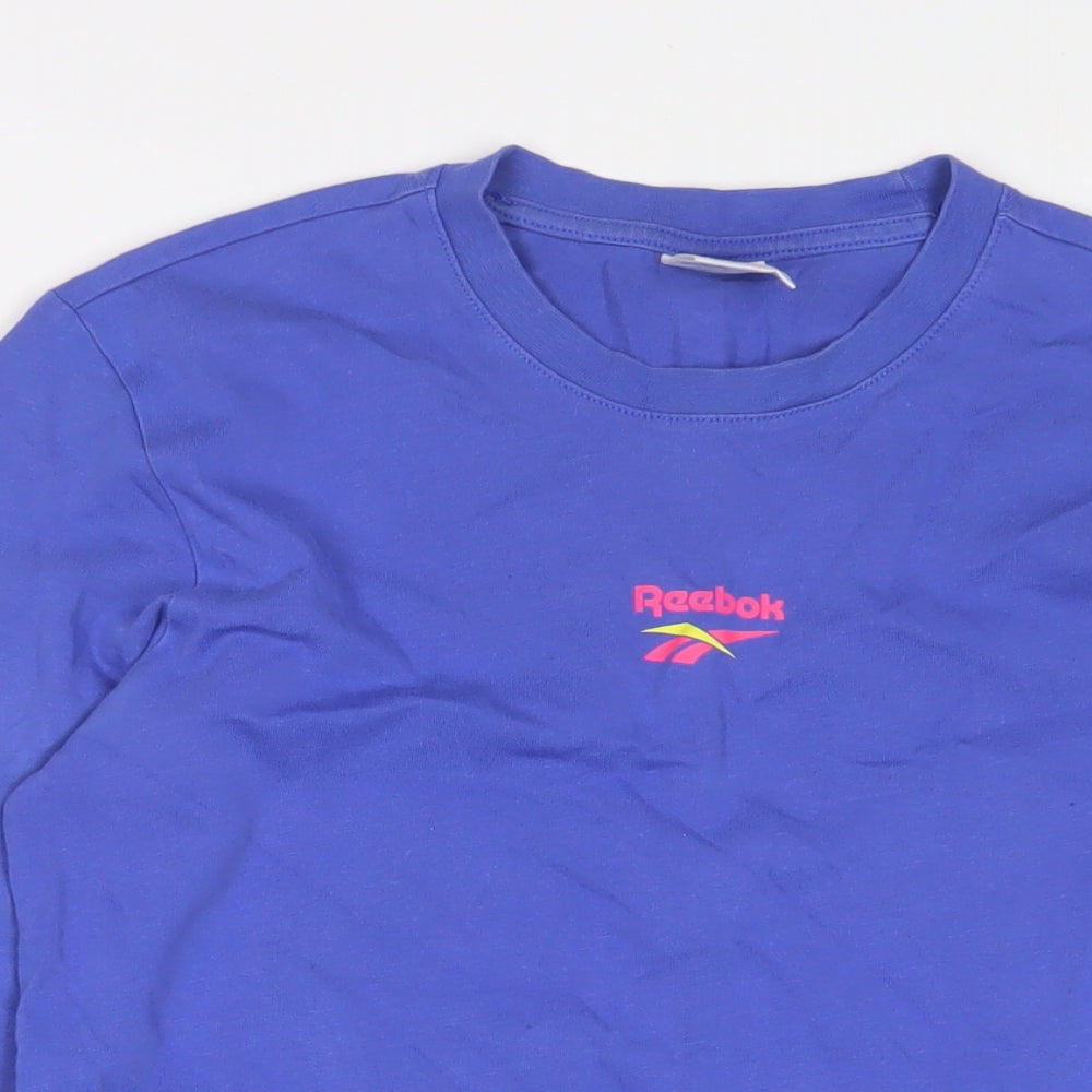 Reebok Womens Purple Cotton Basic T-Shirt Size XS Crew Neck - Logo