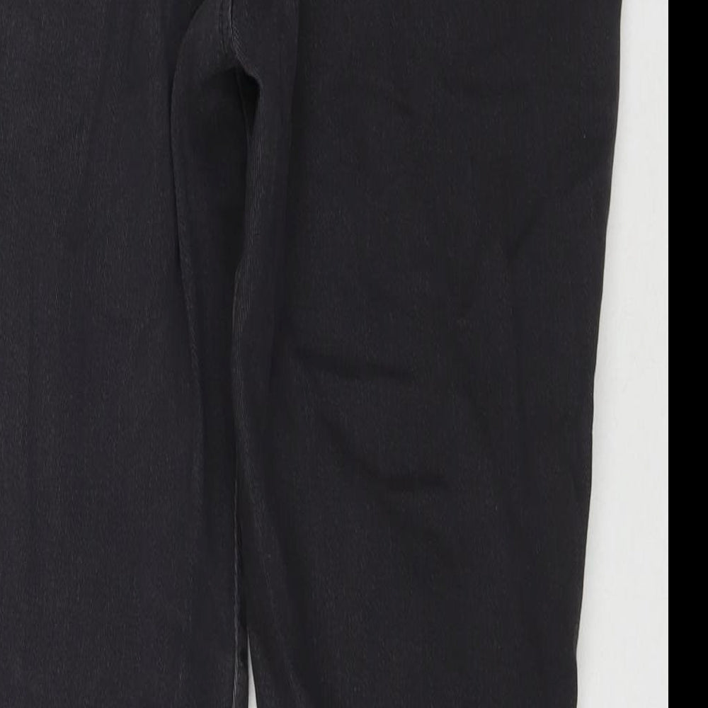Brand and care label for Denim & Co. women’s black polyester blend straight jeans, size UK 34, in, 30-inch leg regular zip
