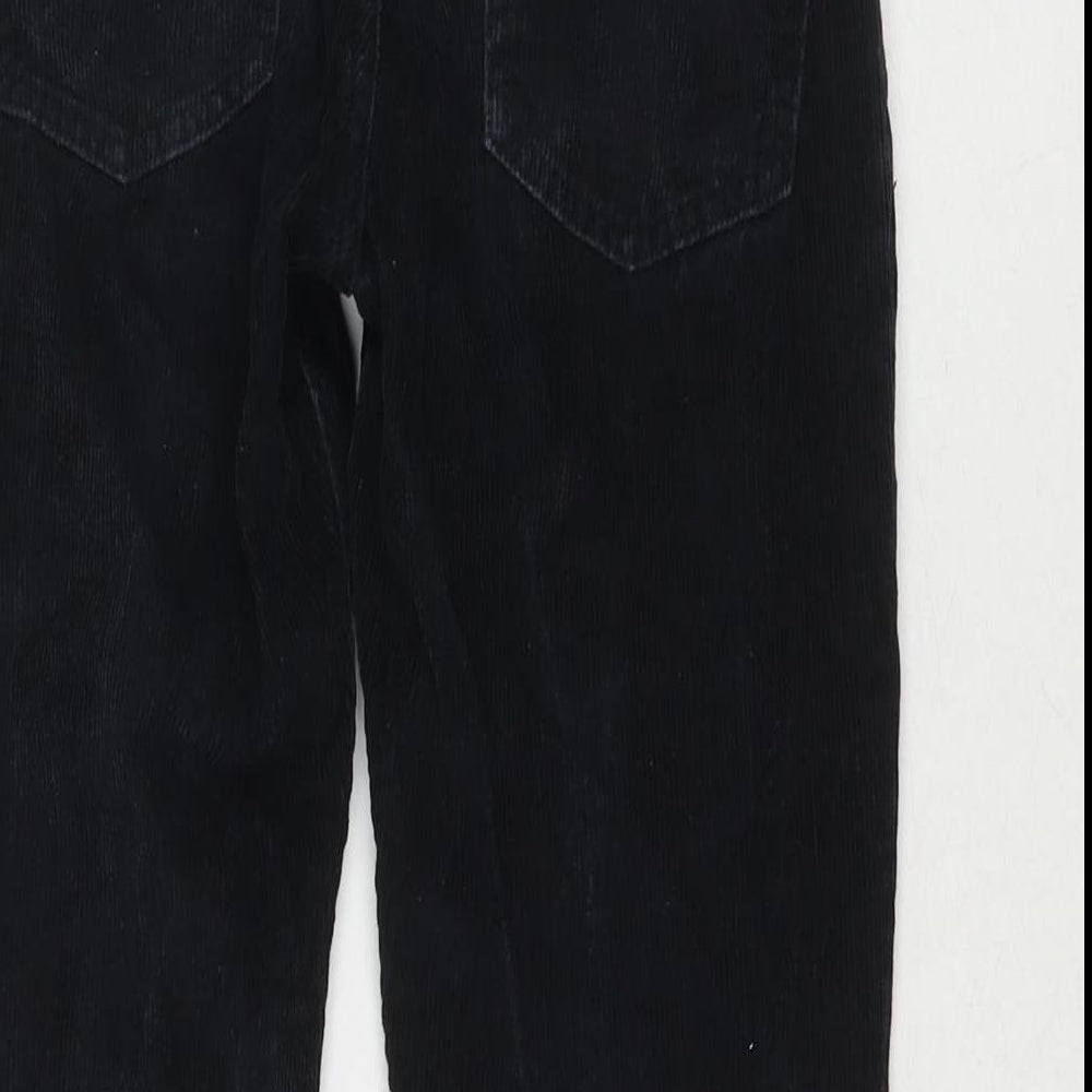 Brand and care label for ASOS women’s black cotton trousers, size UK 23, in, 25-inch leg regular zip