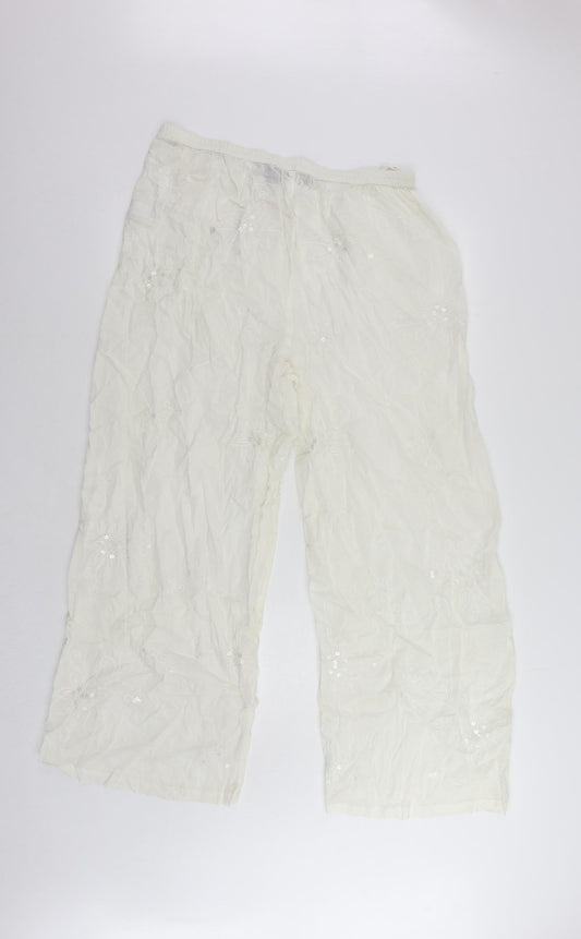 East Coast Womens White Cotton Trousers Size 22 L28 in Regular Drawstring - Elastic Waist Sequin