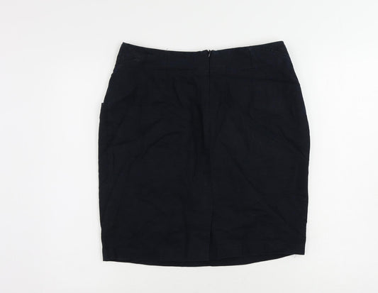 Marks and Spencer Womens Blue Linen Straight & Pencil Skirt Size 14 Zip - Pockets