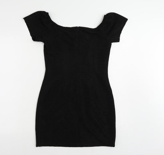 Nasty Gal Womens Black Cotton Mini Size 10 Boat Neck Zip - Textured