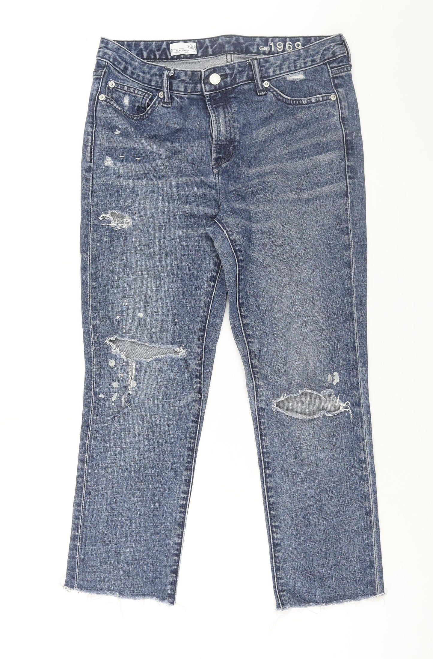 Gap Womens Blue Cotton Cropped Jeans Size 30 in L24 in Regular Zip - Splatter Detail