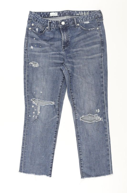 Gap Womens Blue Cotton Cropped Jeans Size 30 in L24 in Regular Zip - Splatter Detail