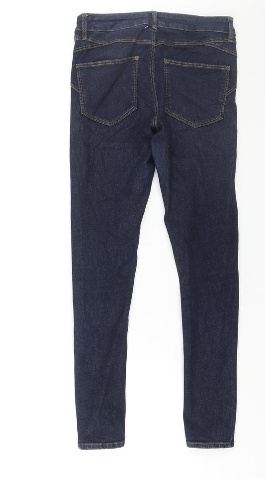 Marks and Spencer Womens Blue Cotton Skinny Jeans Size 8 L28 in Regular Zip