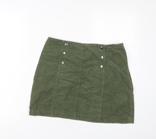 Hollister Womens Green Cotton A-Line Skirt Size L Zip
