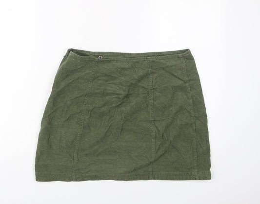 Hollister Womens Green Cotton A-Line Skirt Size L Zip