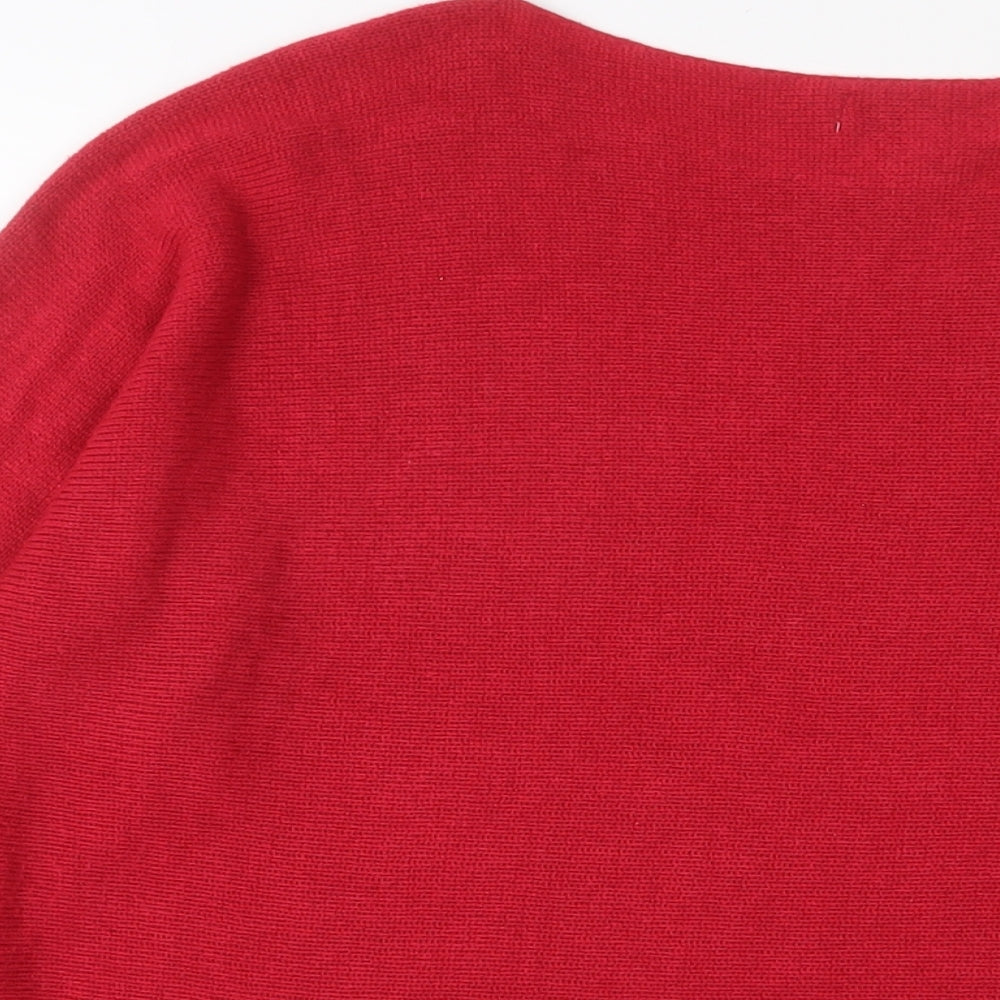 Brand and care label for Isabella D women’s red boat neck acrylic jumper, size M, - oversized