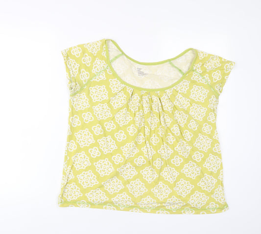 Gap Womens Green Geometric Cotton Basic T-Shirt Size L Scoop Neck - Pleated