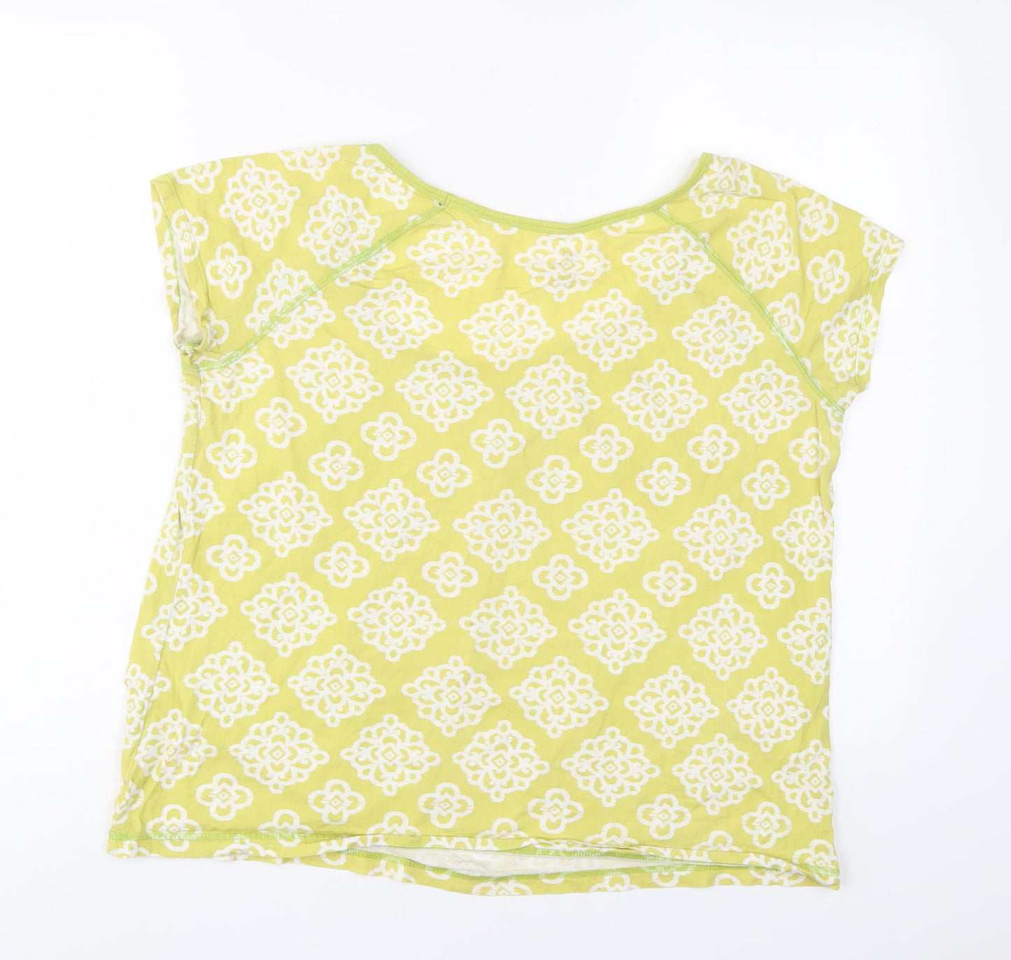 Gap Womens Green Geometric Cotton Basic T-Shirt Size L Scoop Neck - Pleated