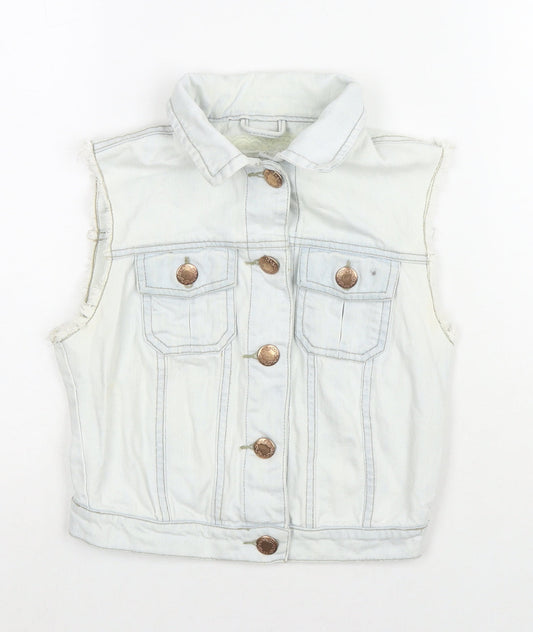 Additional front view of Denim & Co. women’s blue gilet waistcoat, size UK 6, button