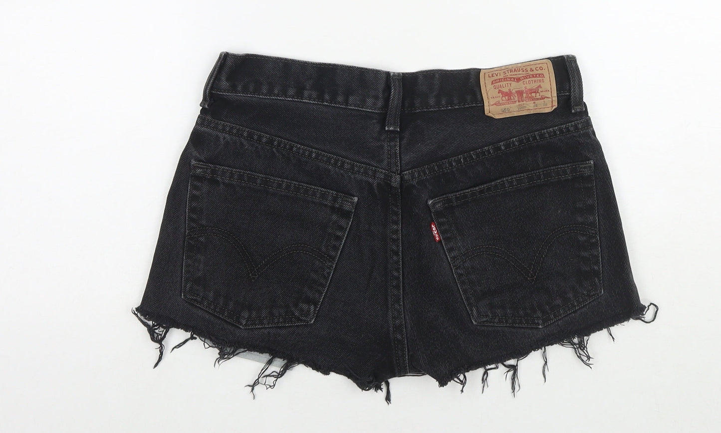 Levi's Womens Black Cotton Hot Pants Shorts Size 28 in L3 in Regular Zip - Customized Shorts
