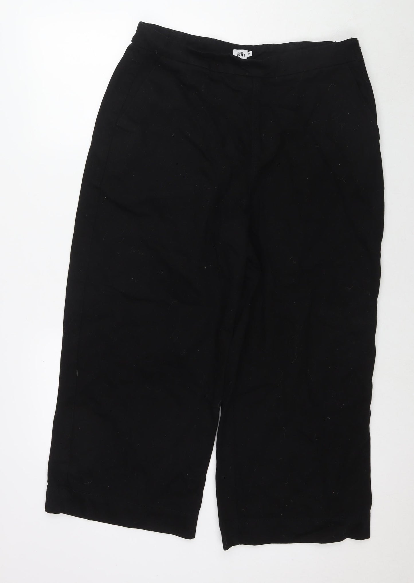 Kiin Womens Black Cotton Wide-Leg Jeans Size 14 L24 in Regular Zip