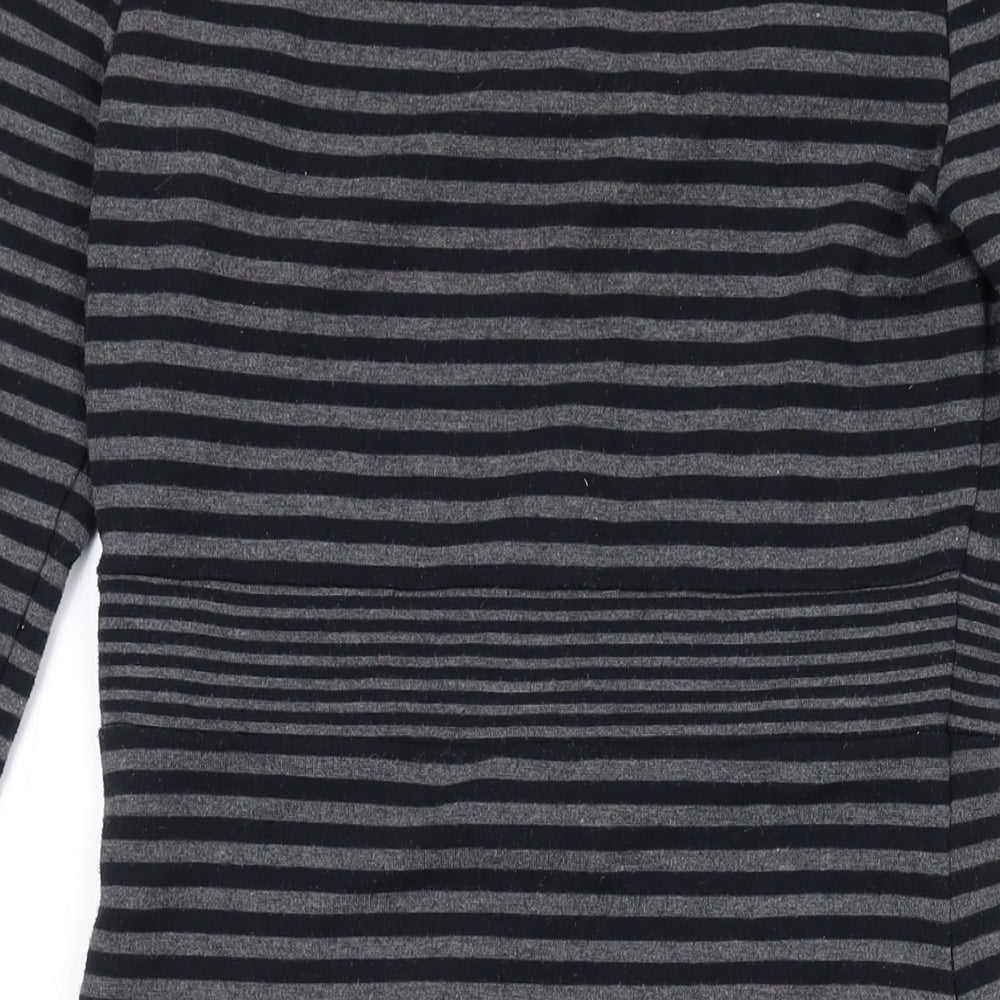 Brand and care label for Kaliko women’s grey striped polyester a-line, size UK 8, round neck pullover