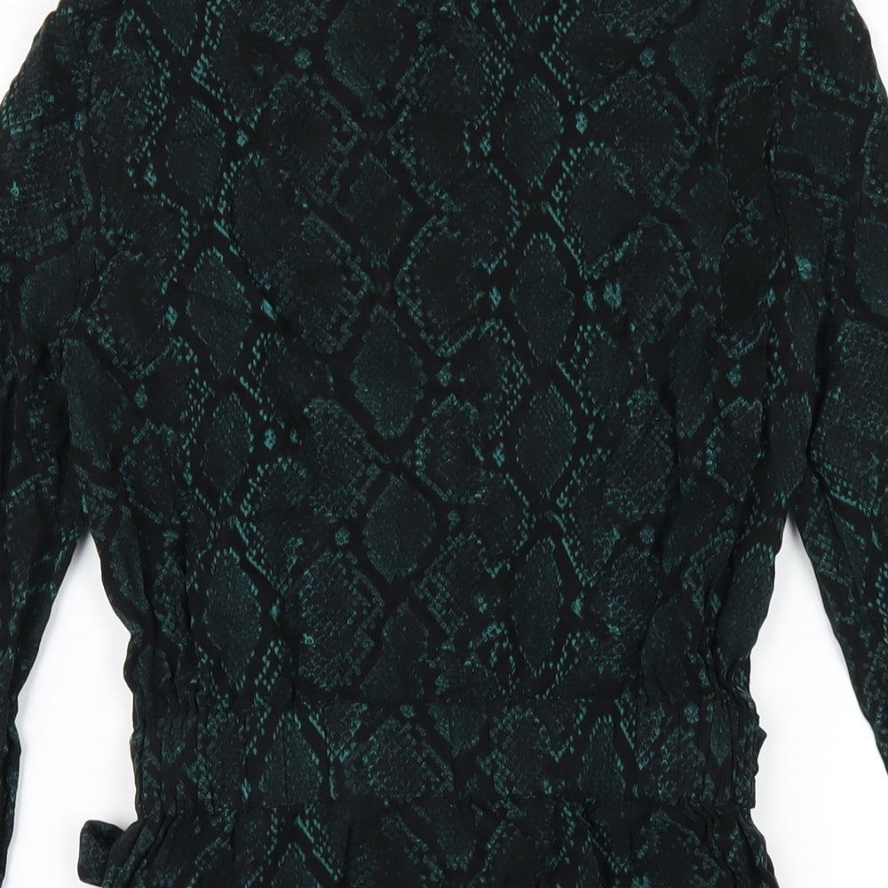 Zara Womens Green Animal Print Viscose Shirt Dress Size XS Collared Button - Snake Print