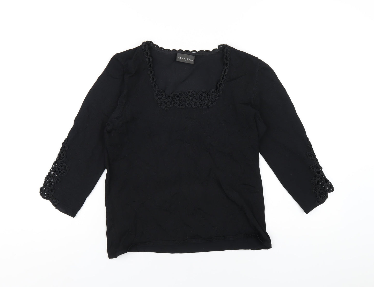 Alex & Co Womens Black Viscose Basic T-Shirt Size 10 Square Neck