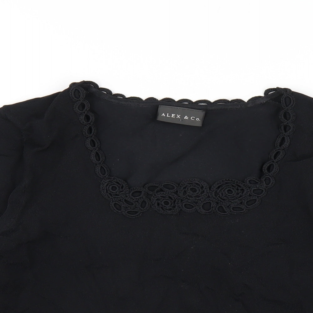 Alex & Co Womens Black Viscose Basic T-Shirt Size 10 Square Neck