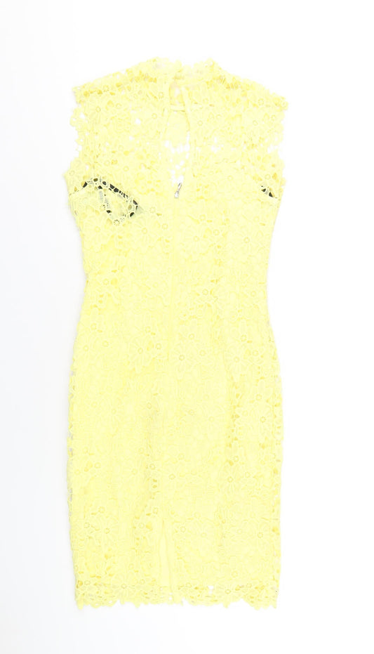 Paper Doll Productions Womens Yellow Polyester Bodycon Size 8 Mock Neck Zip